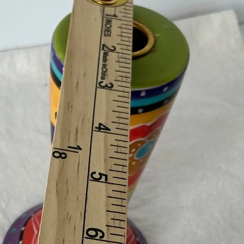 Bella Casa by Ganz Vintage Candlestick Holder Floral Hand Painted Ceramic 6 Inch
